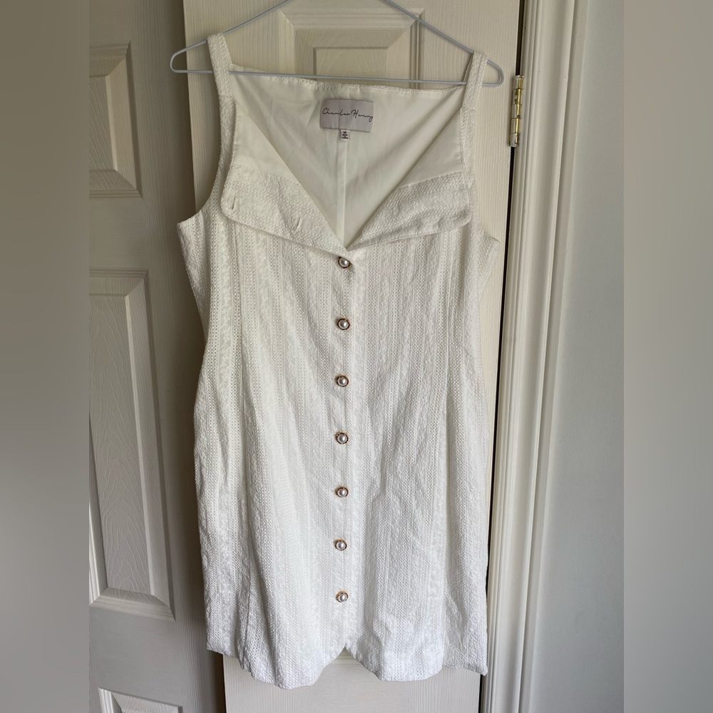 NWOT Charles Henry Textured White Button-Down Midi Dress